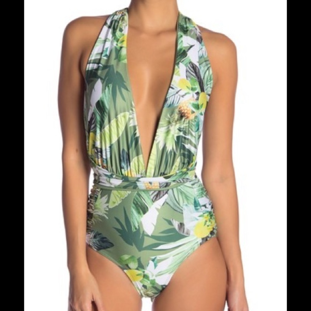 Convertible One-Piece Swimsuit Green Floral